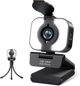 1080P Webcam, Ring Light, Microphone, Privacy Cover, Tripod (Black) - Chronus